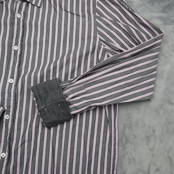 Hugo Boss Shirt Mens XL Gray Purple Striped Flip Cuff Office Button Up Dress - Picture 13 of 16